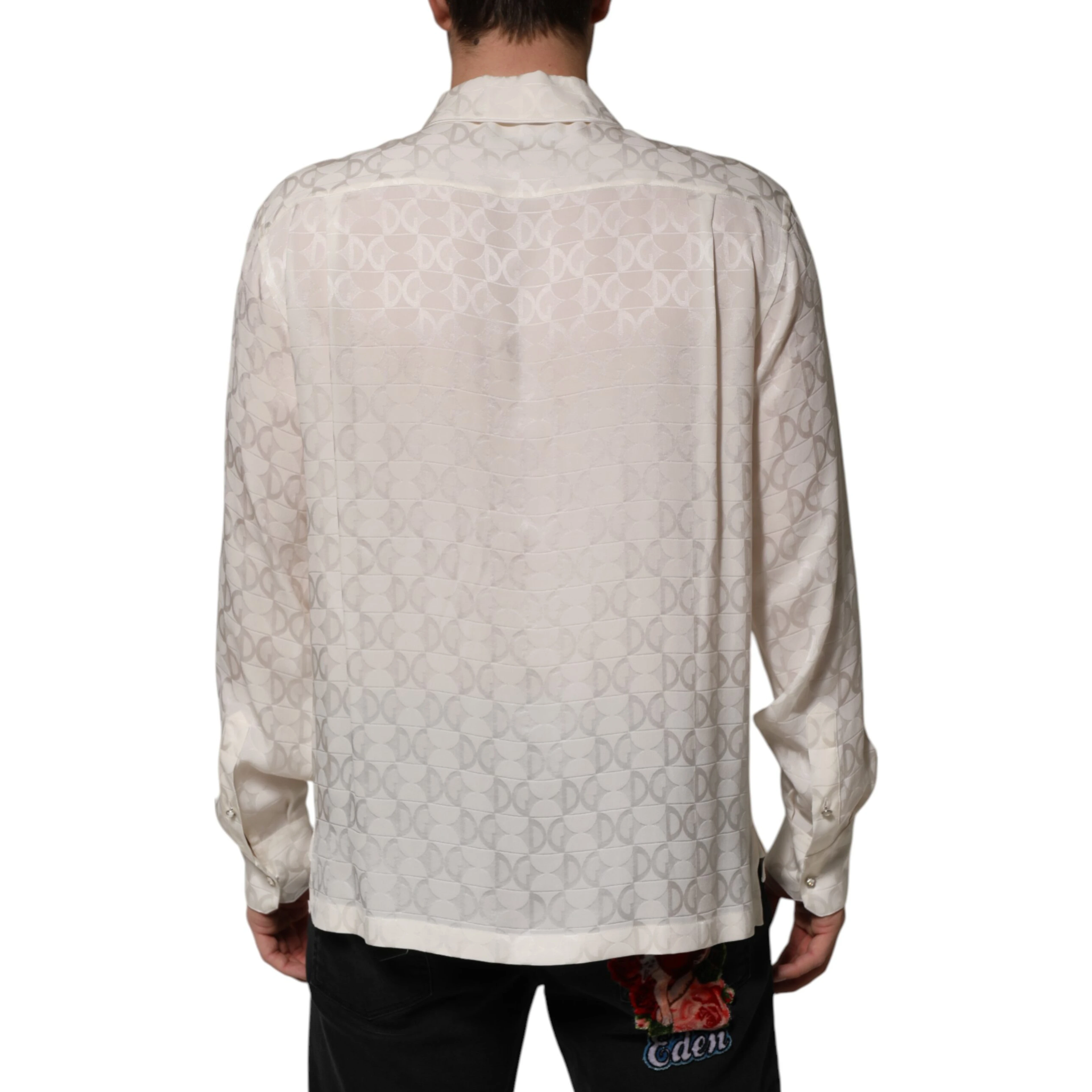 White Silk DG Logo Print Long Sleeves Shirt