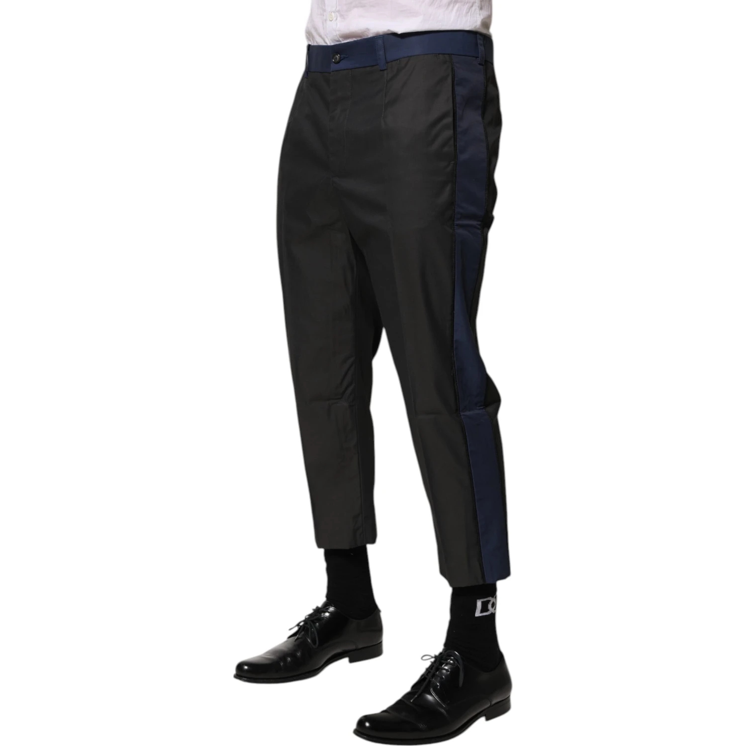 Gray Blue Cotton 3/4 Chinos Crop Trouser Pants