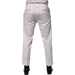 White Polyester Tapered Formal Trouser Pants