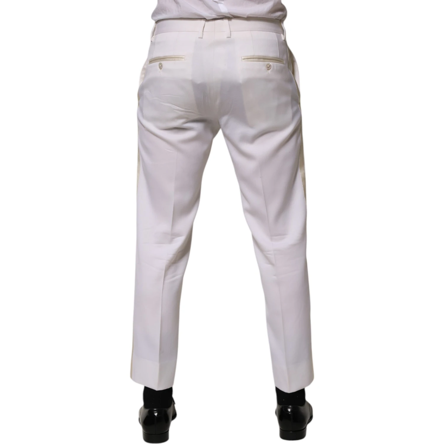 White Polyester Tapered Formal Trouser Pants