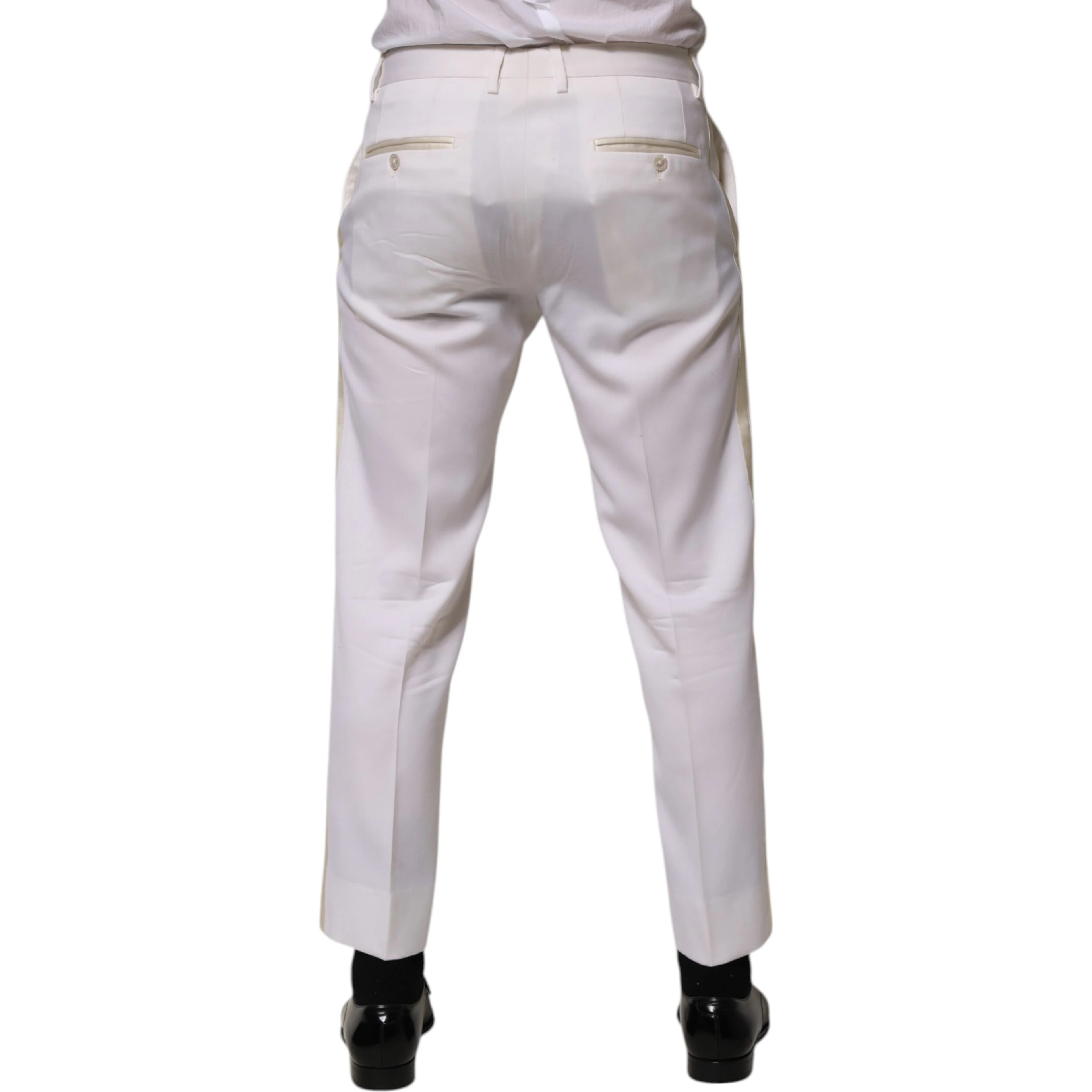 White Polyester Tapered Formal Trouser Pants