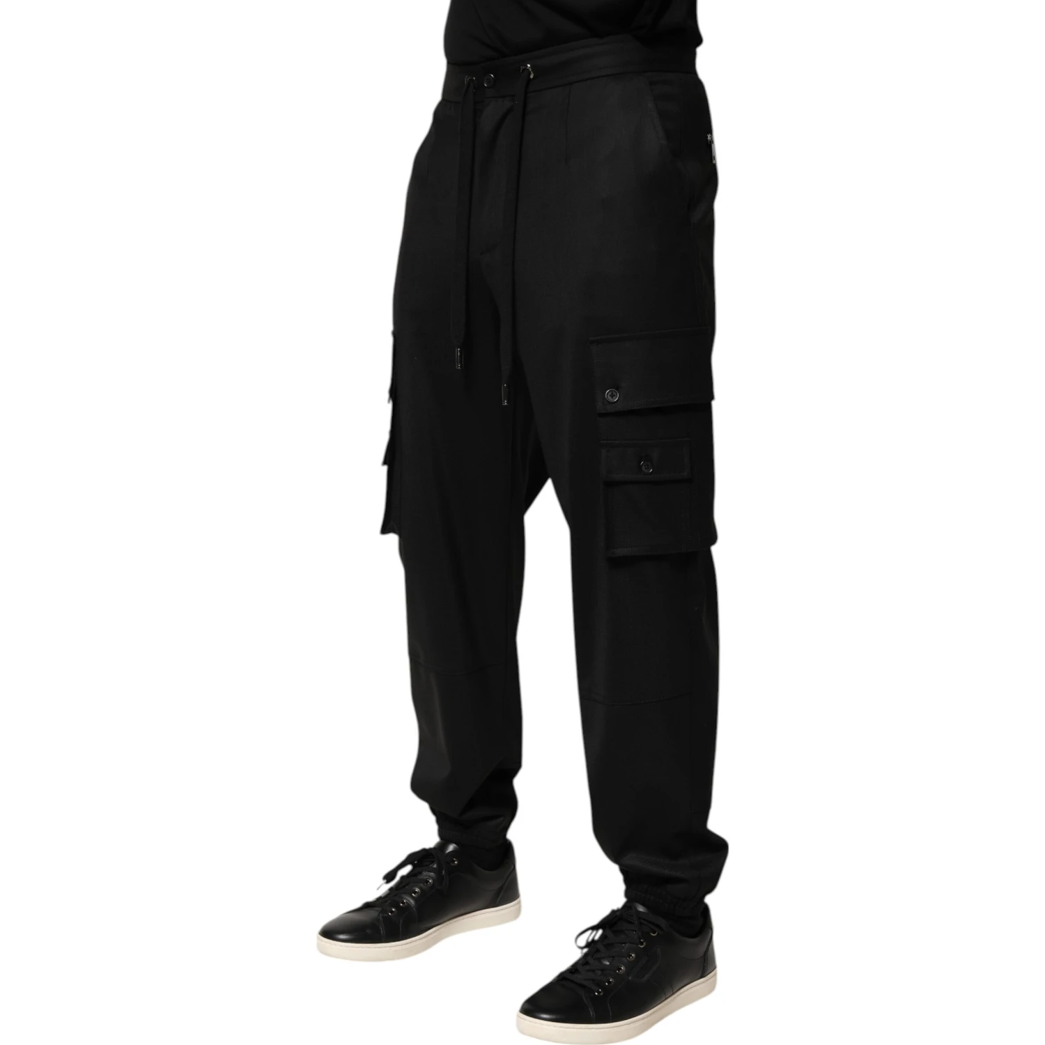 Solid Black Cargo Jogger Men Sweatpants Pants
