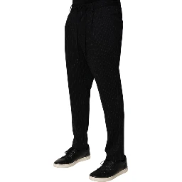 Black Stripes Viscose Skinny Dress Men Pants