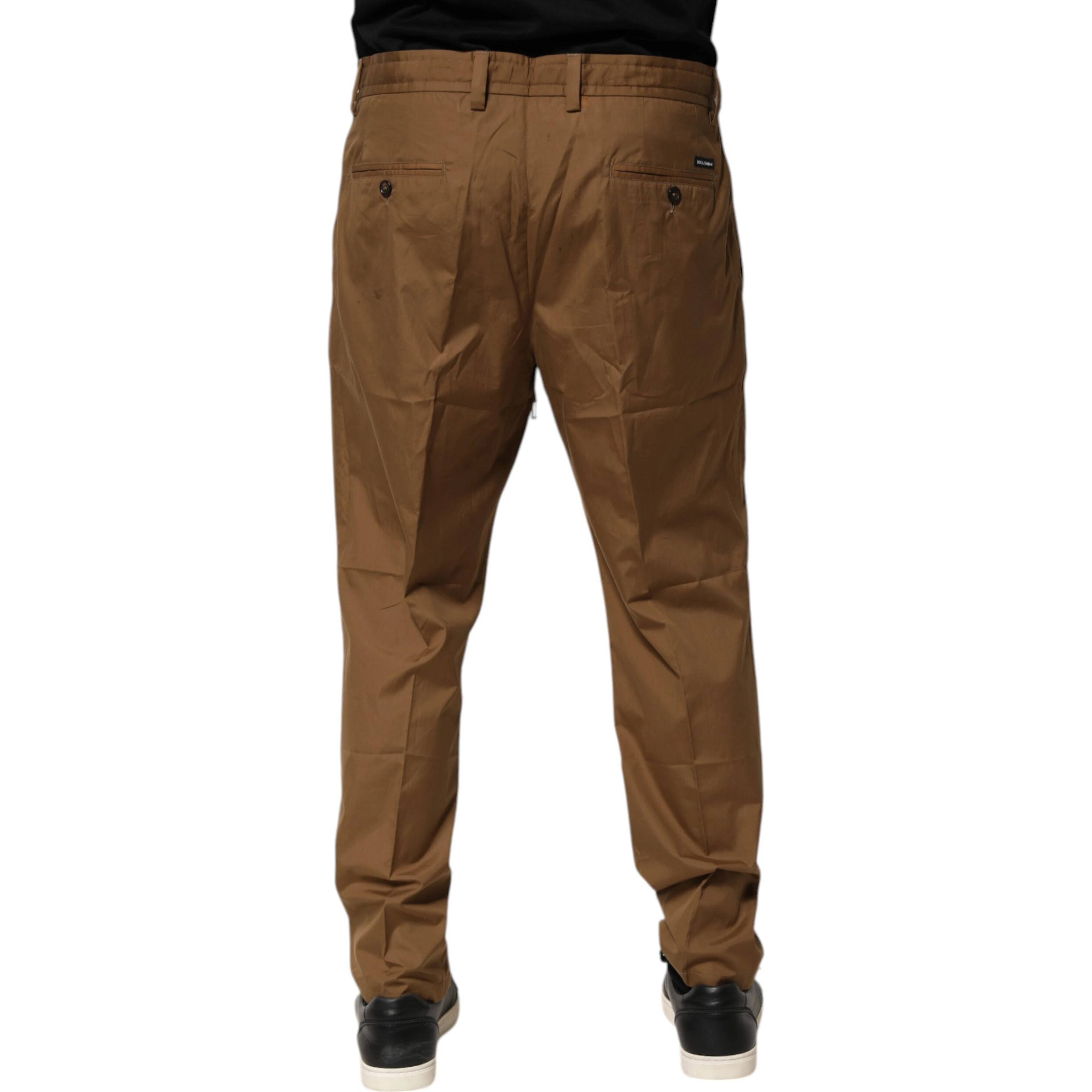 Brown Cotton Chino Mid Waist Men Jogger Pants