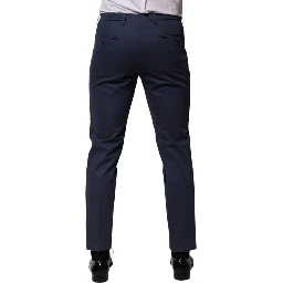 Blue Cotton Tapered Men Formal Trousers Pants