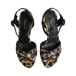 Brown Leopard Wedges Ankle Strap Sandals Shoes
