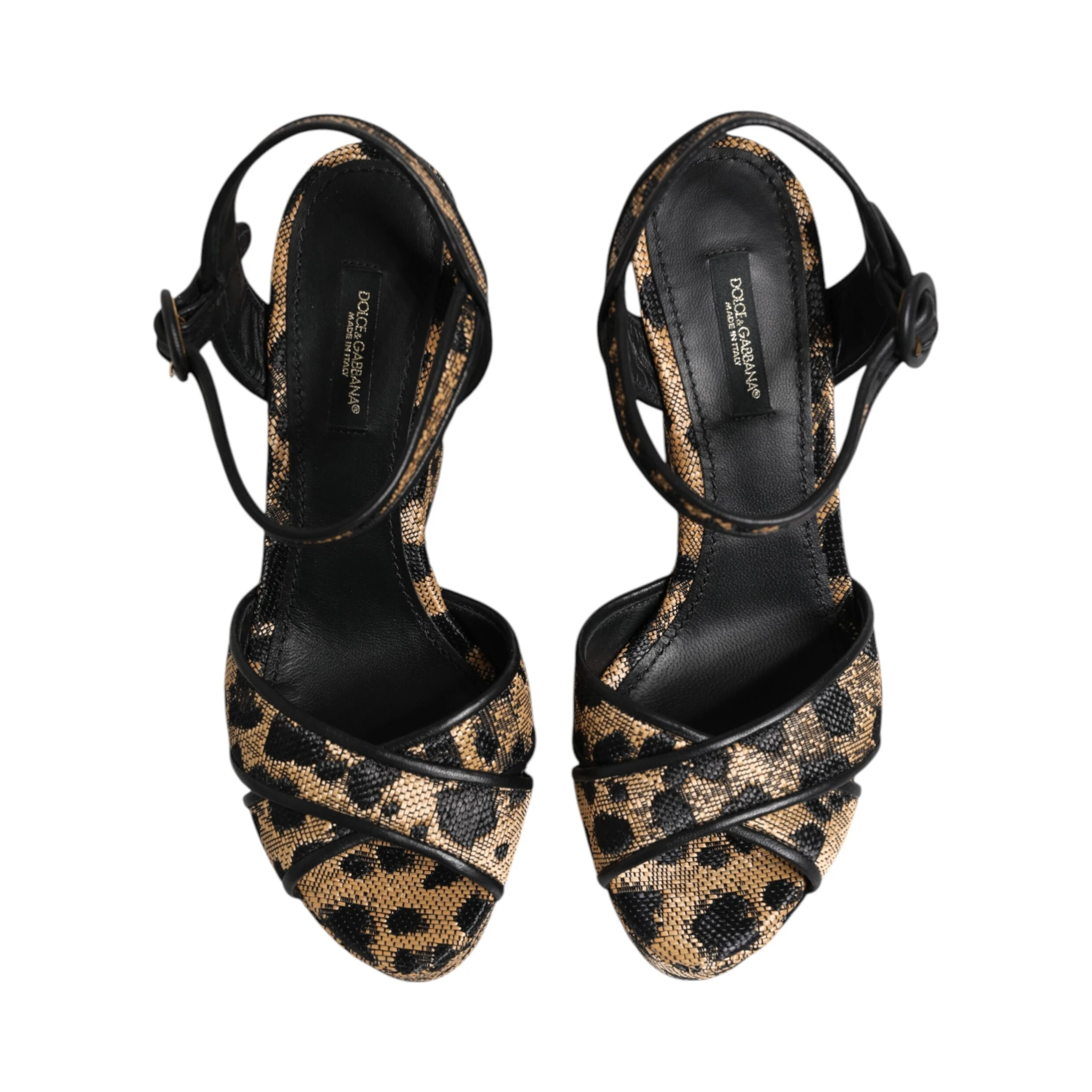 Brown Leopard Wedges Ankle Strap Sandals Shoes