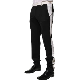 Black White Stripe Wool Men Trouser Pants