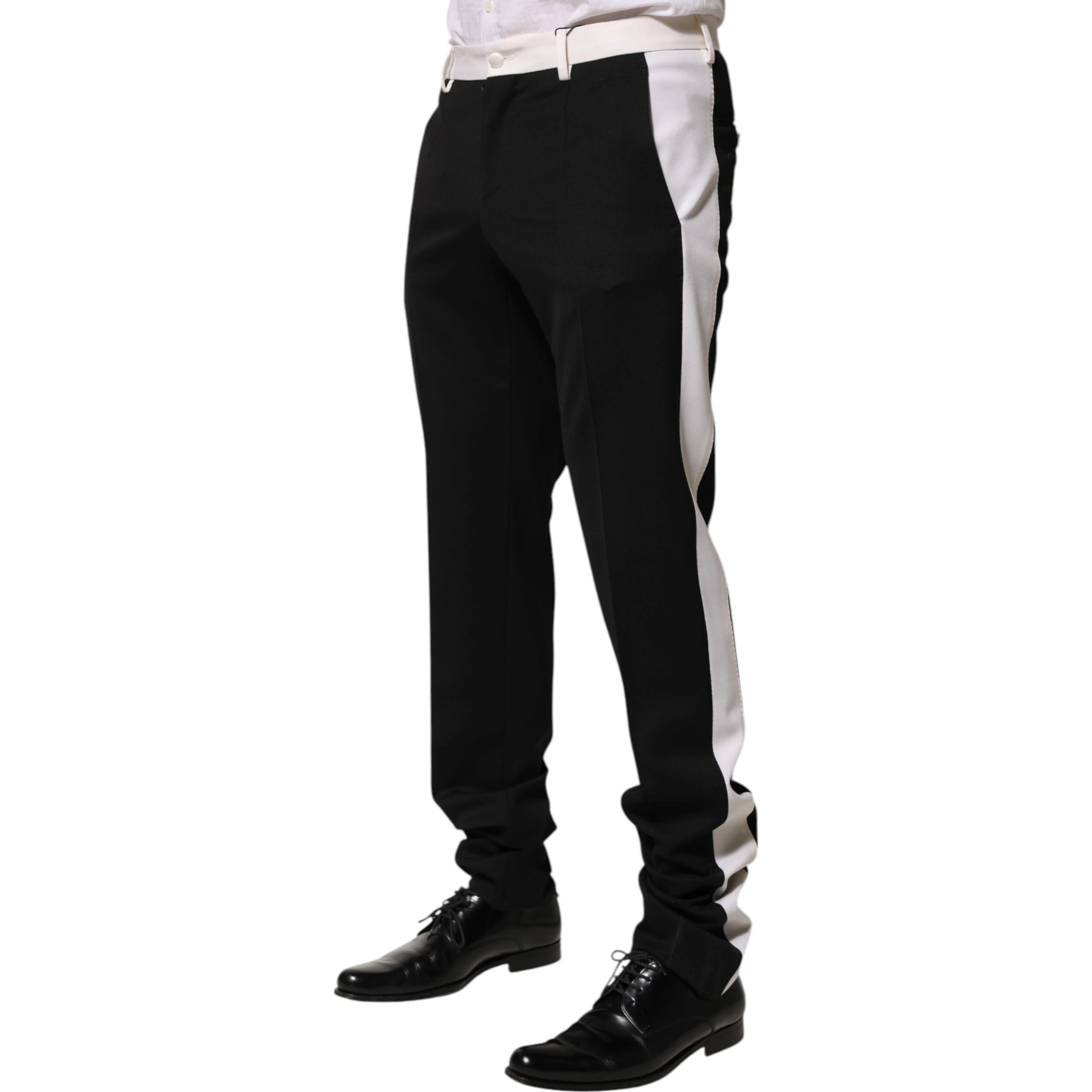 Black White Stripe Wool Men Trouser Pants
