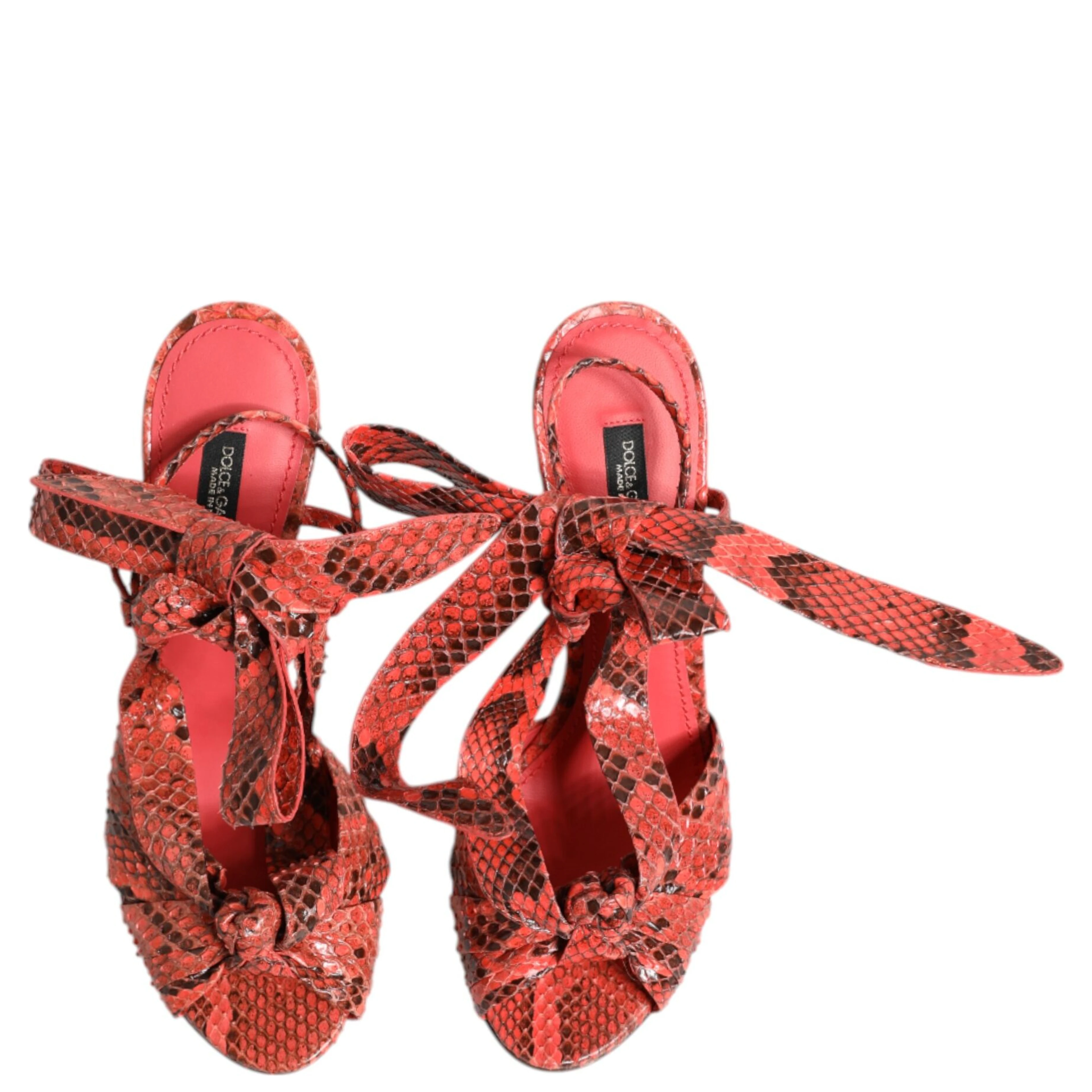 Coral Python Leather Heels Sandals Shoes