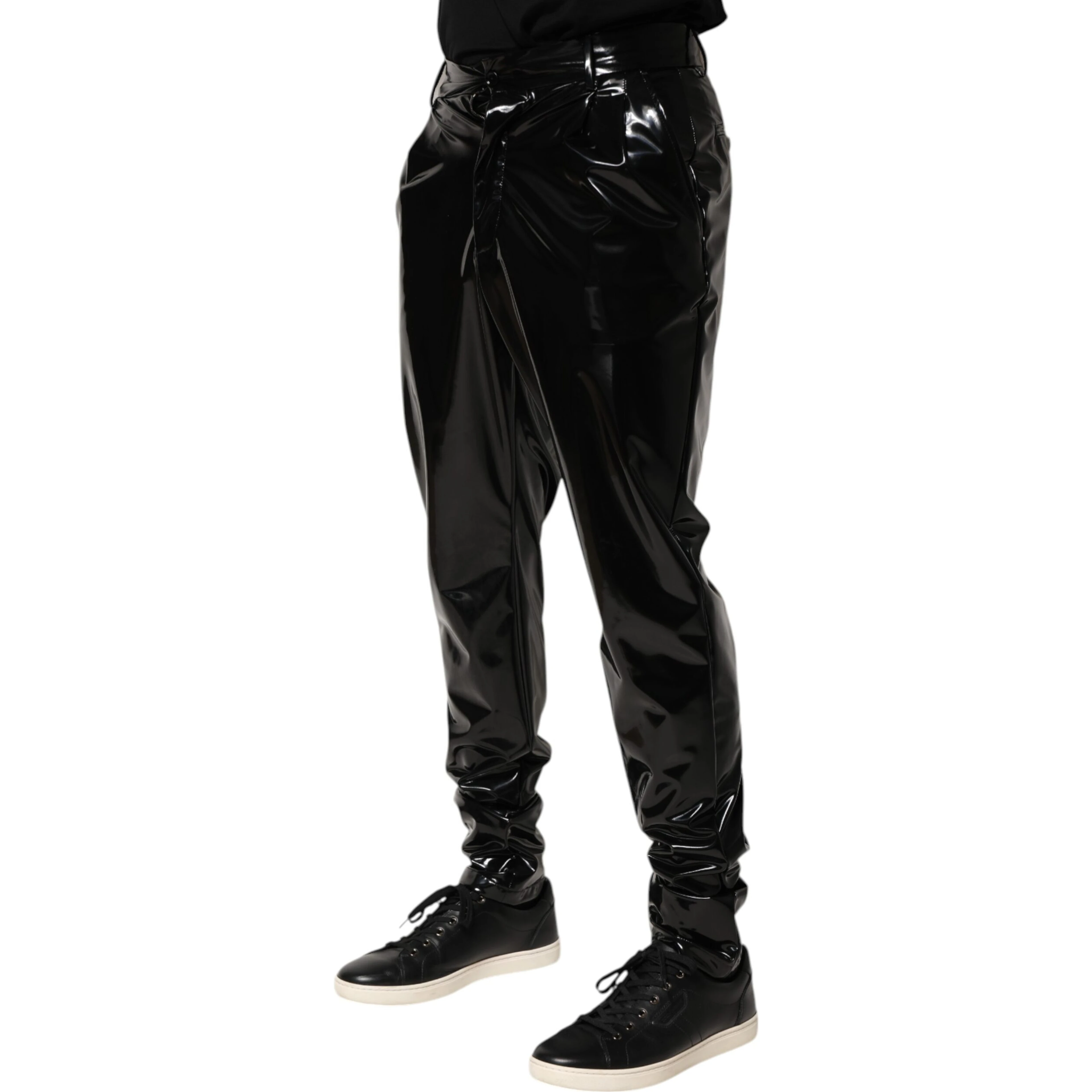 Black Polyester Mid Waist Men Trouser Pants