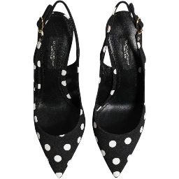 Black White Dotted Stiletto Slingback Shoes