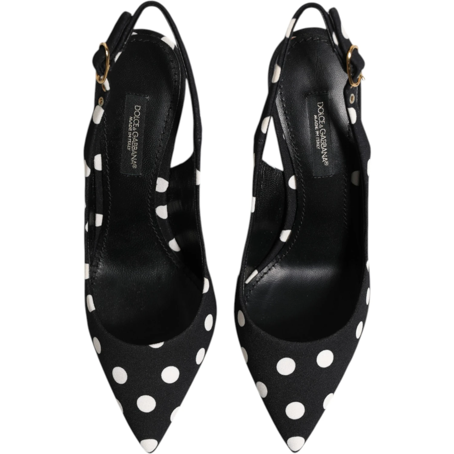 Black White Dotted Stiletto Slingback Shoes