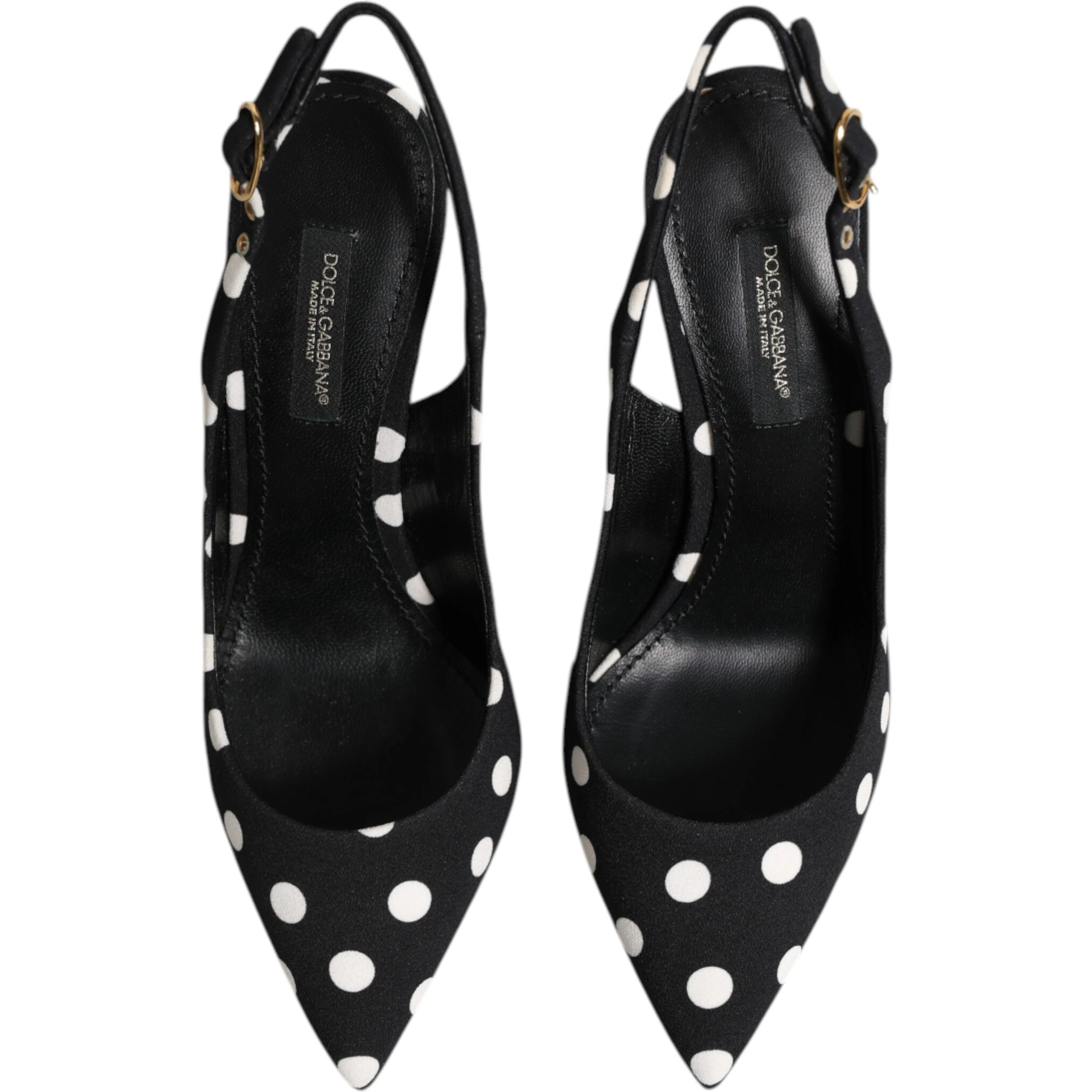 Black White Dotted Stiletto Slingback Shoes