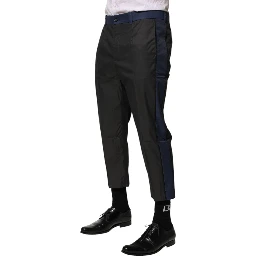 Gray Blue Cotton 3/4 Chinos Crop Trouser Pants