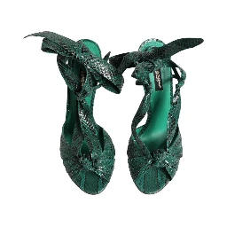Green Python Leather Heels Sandals Shoes