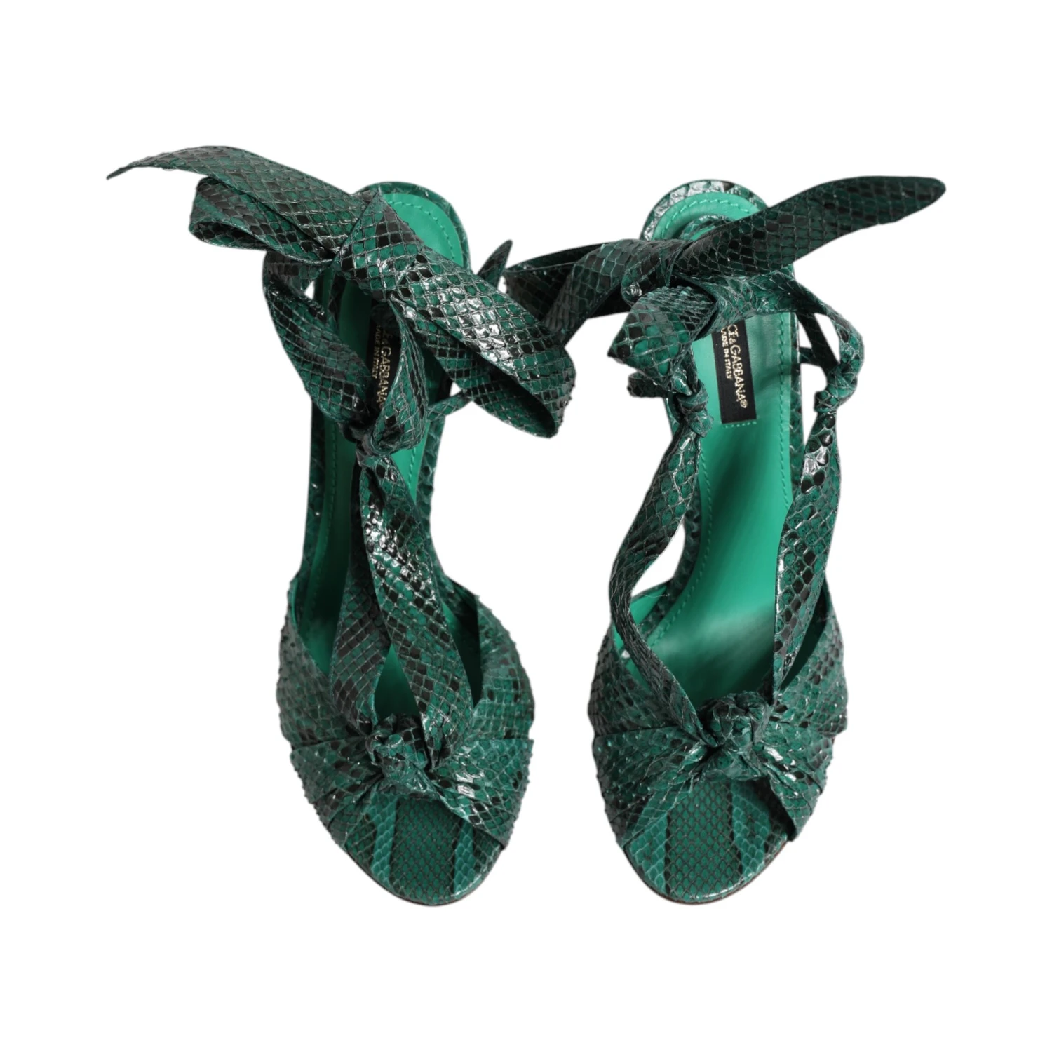 Green Python Leather Heels Sandals Shoes