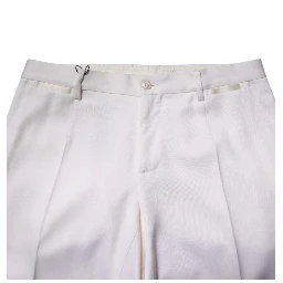 White Polyester Tapered Formal Trouser Pants