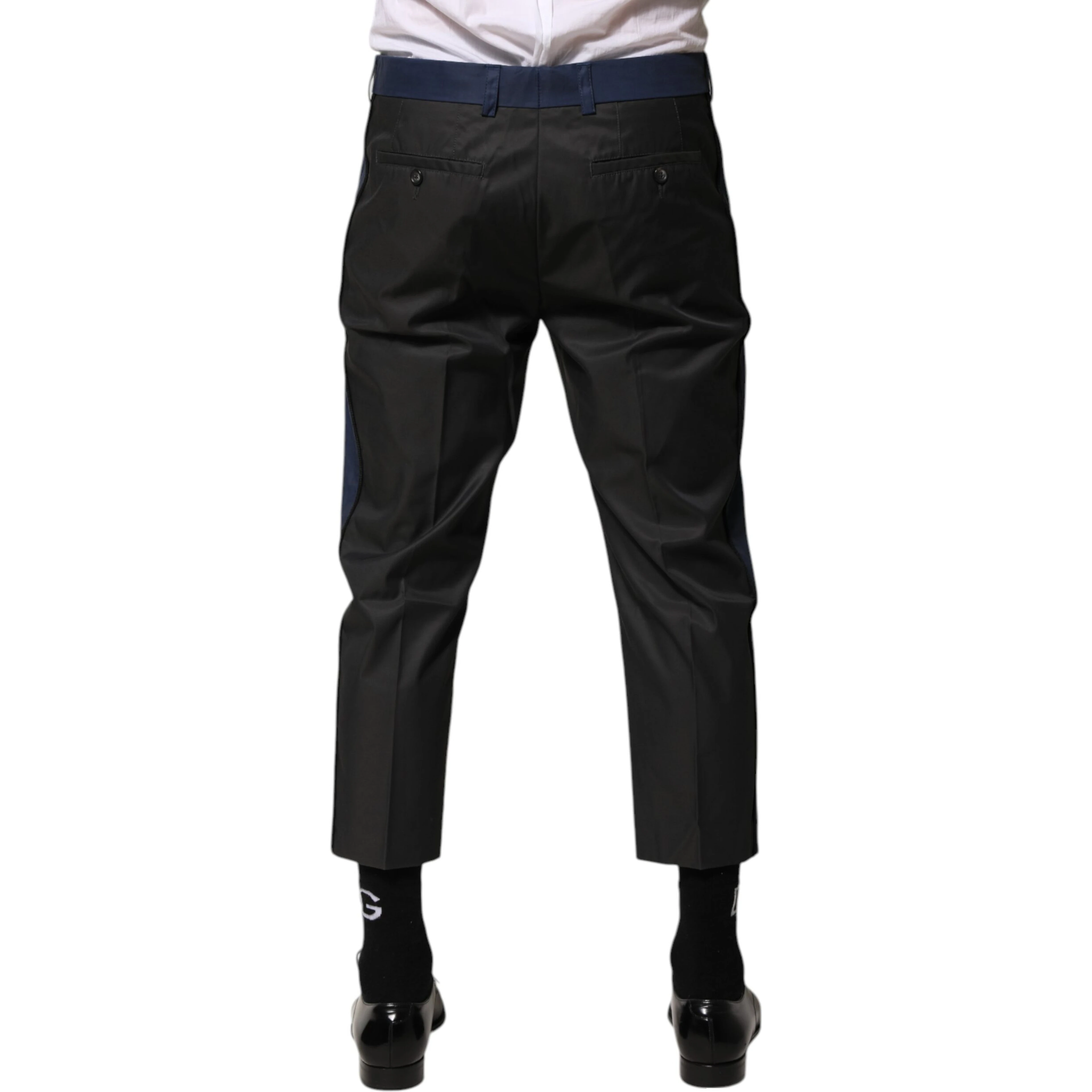 Gray Blue Cotton 3/4 Chinos Crop Trouser Pants