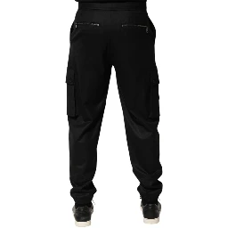 Solid Black Cargo Jogger Men Sweatpants Pants