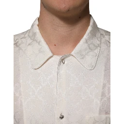 White Silk DG Logo Print Long Sleeves Shirt