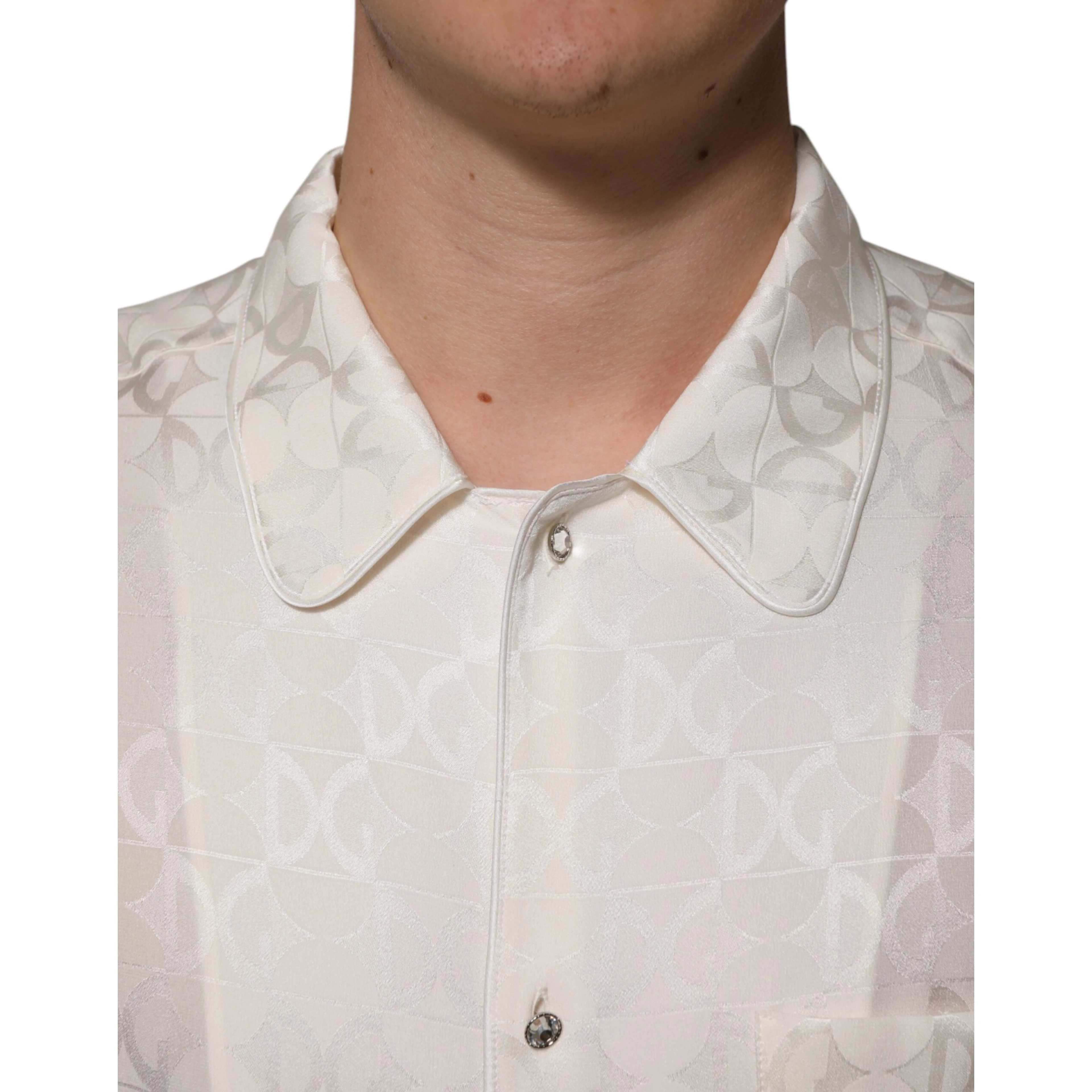 White Silk DG Logo Print Long Sleeves Shirt