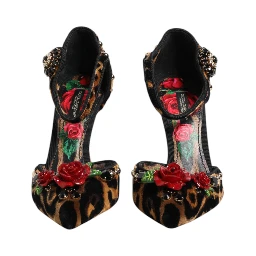 Brown Leopard Crystal Roses Pumps Shoes