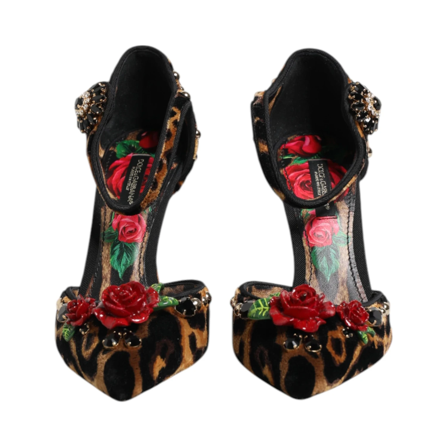 Brown Leopard Crystal Roses Pumps Shoes