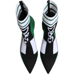 Green Stretch Sock Style Ankle Boots Shoes