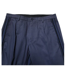 Blue Cotton Tapered Men Formal Trousers Pants