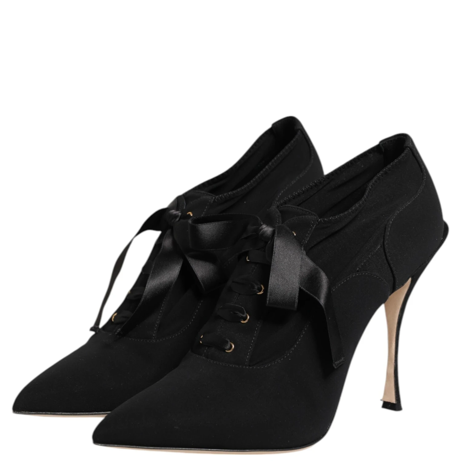 Black Lace Up Stiletto Heels Pumps Shoes