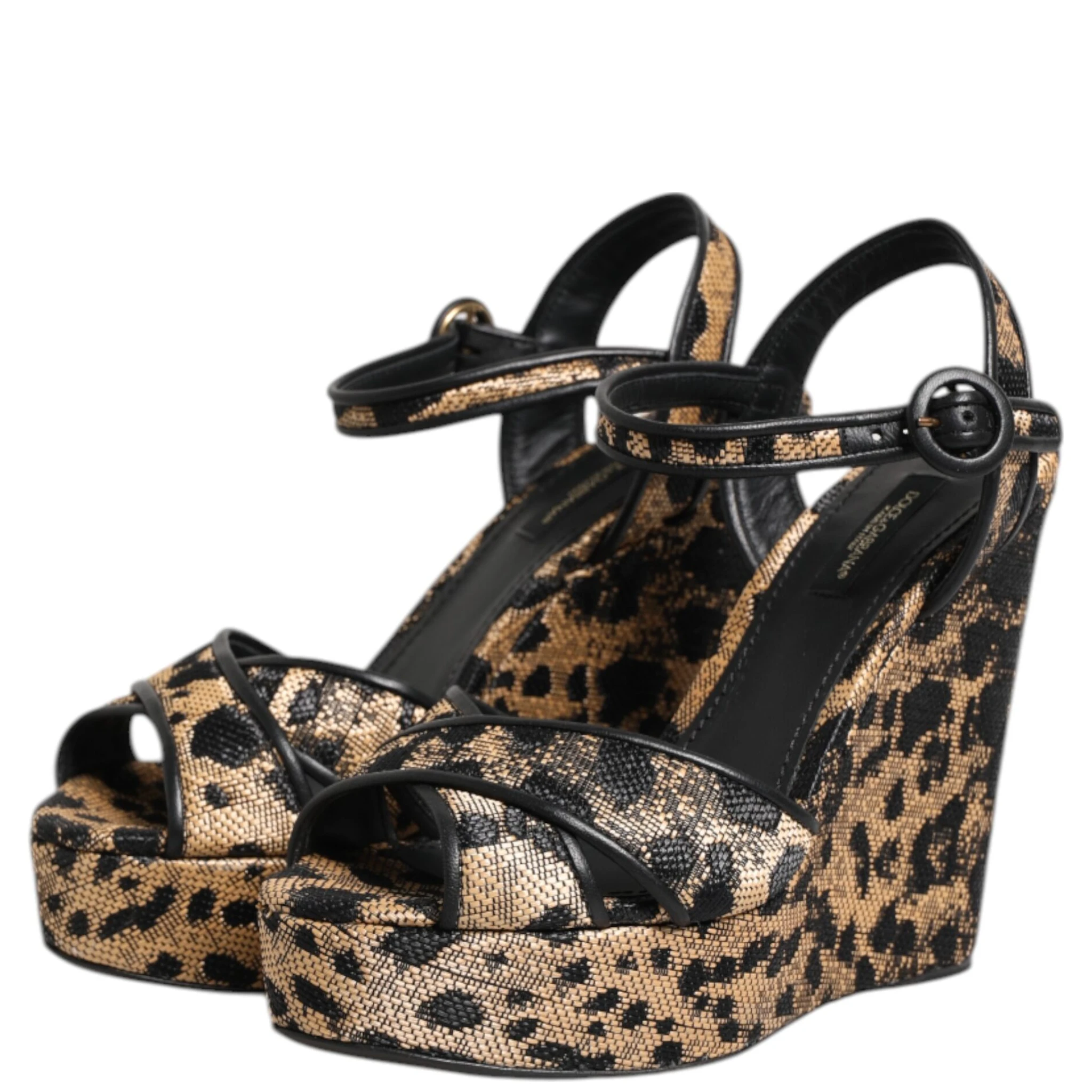 Brown Leopard Wedges Ankle Strap Sandals Shoes
