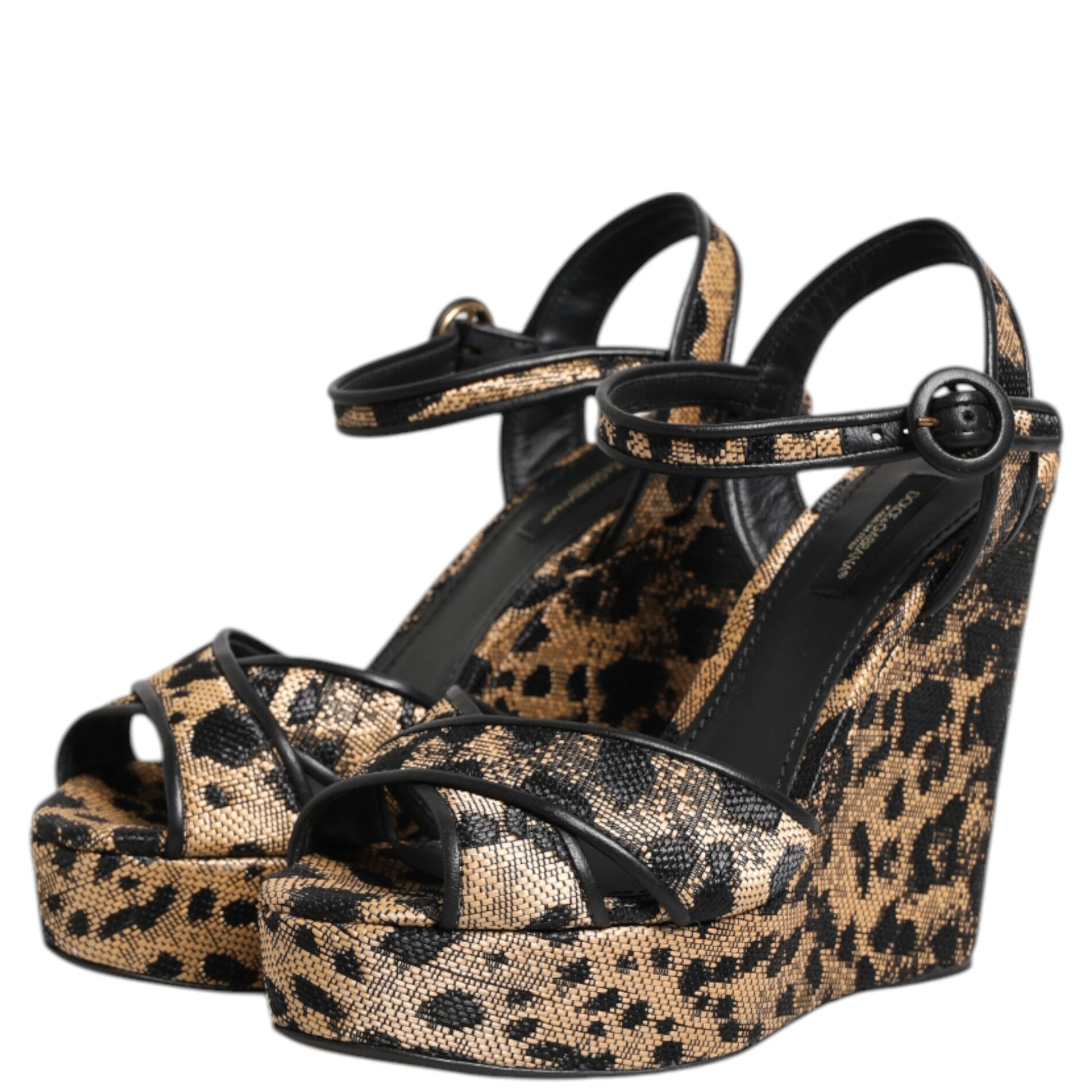 Brown Leopard Wedges Ankle Strap Sandals Shoes