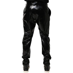 Black Polyester Mid Waist Men Trouser Pants