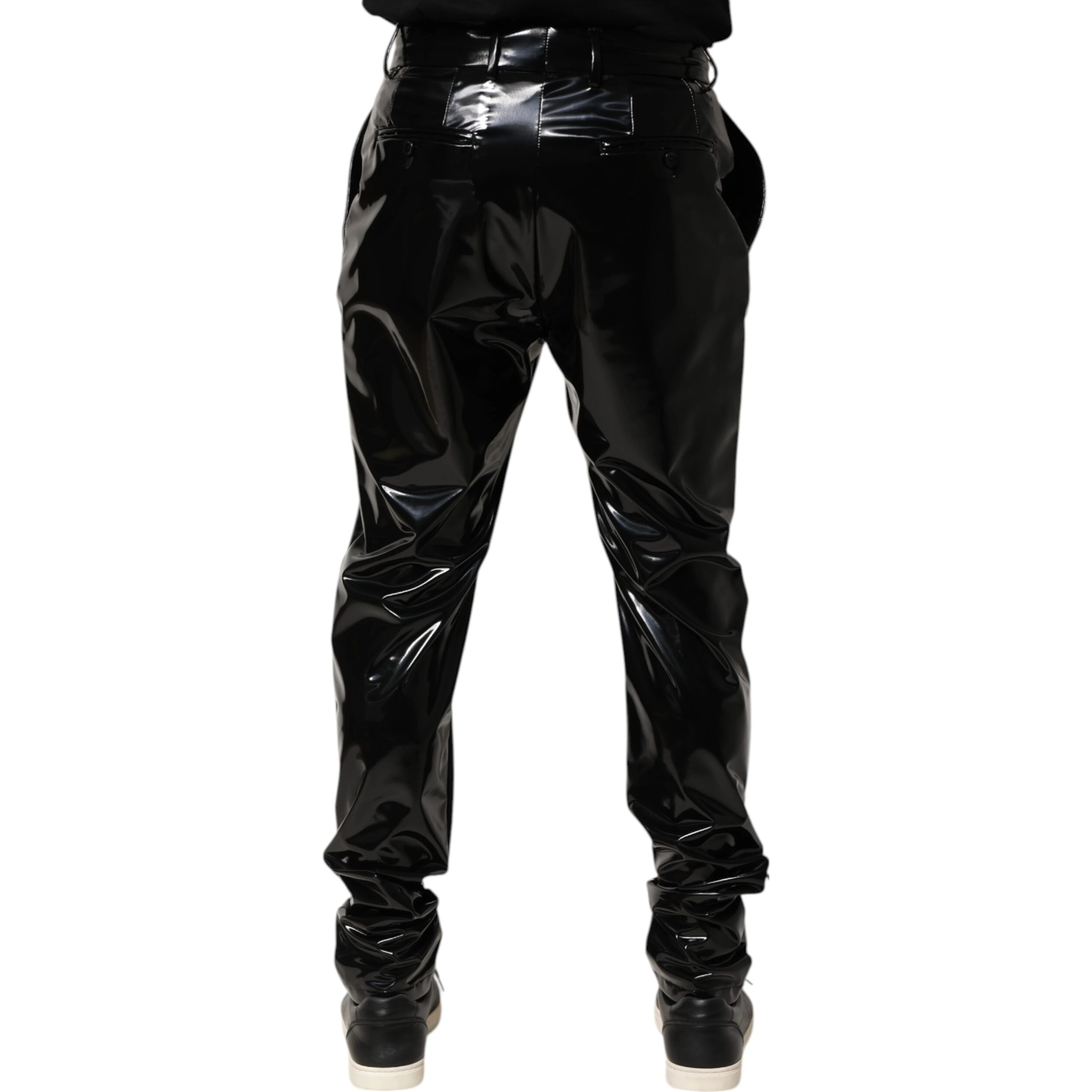Black Polyester Mid Waist Men Trouser Pants