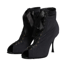 Black Stiletto Heels Lace Up Boots Shoes