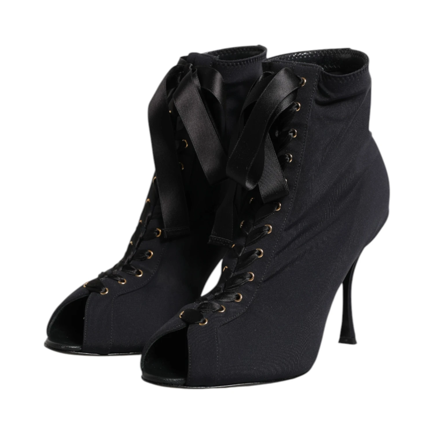 Black Stiletto Heels Lace Up Boots Shoes