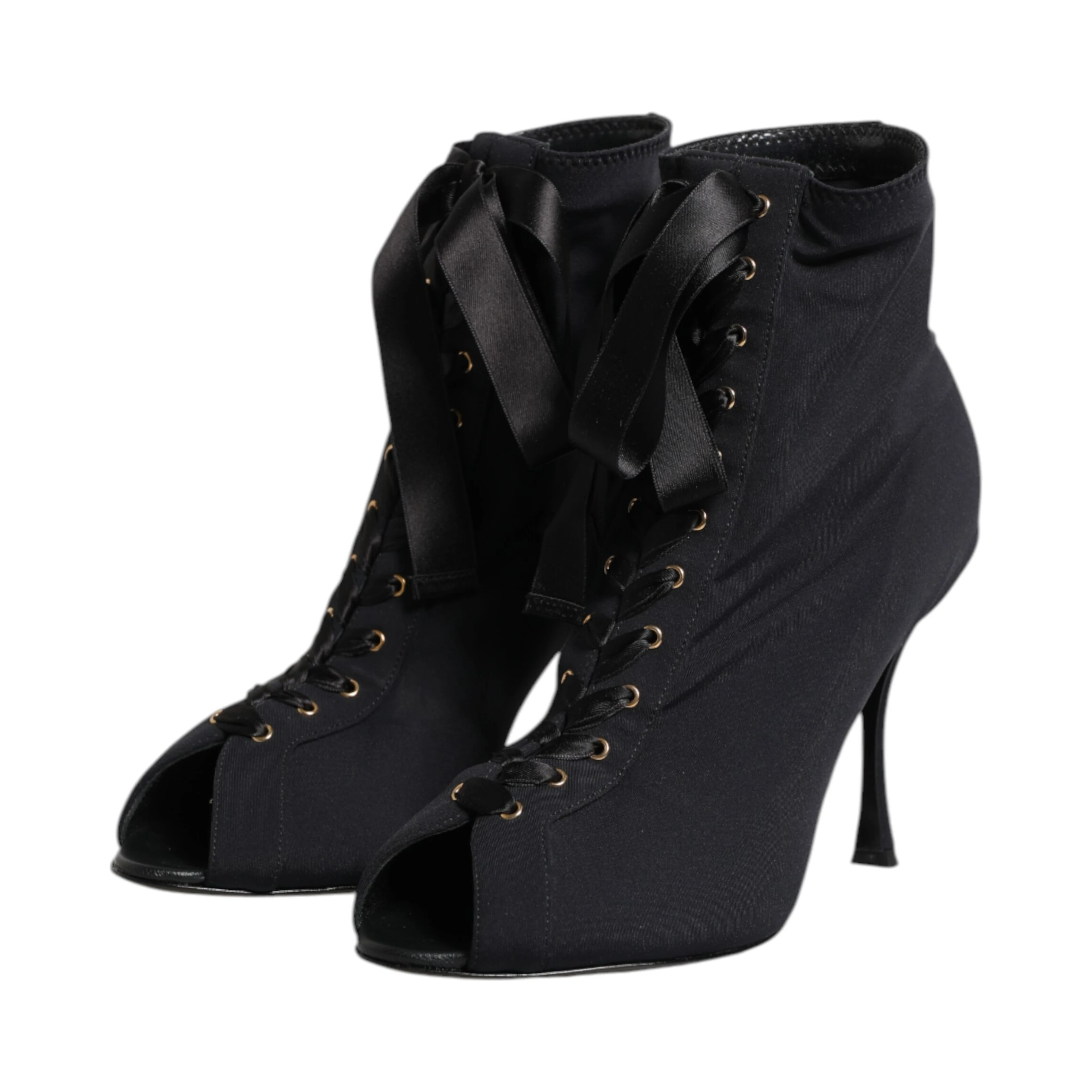Black Stiletto Heels Lace Up Boots Shoes