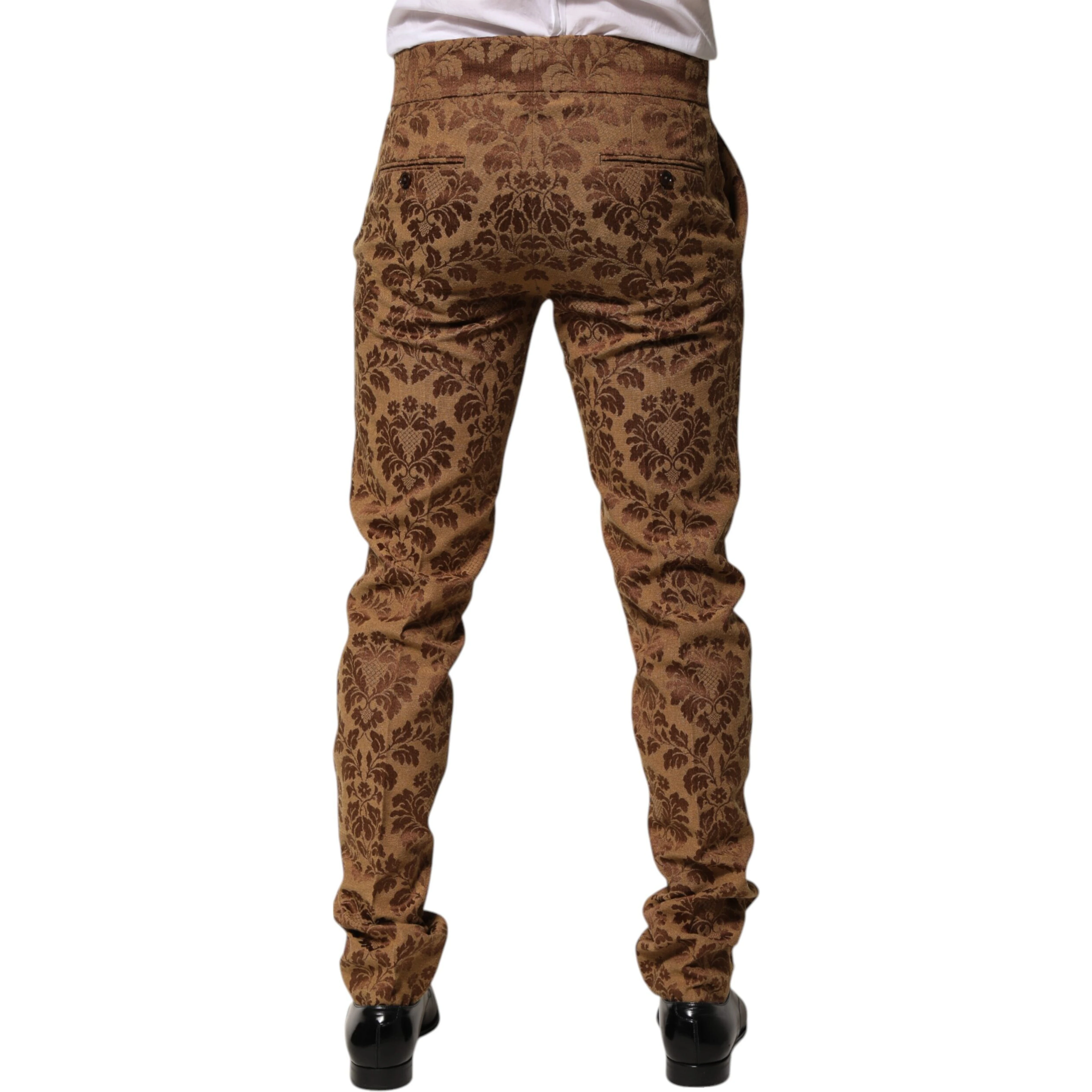 Brown Floral Jacquard Men Skinny Trouser Pants