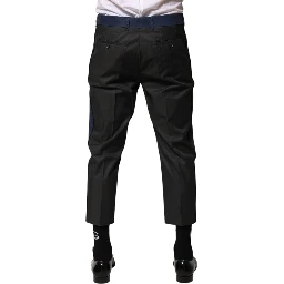 Gray Blue Cotton 3/4 Chinos Crop Trouser Pants