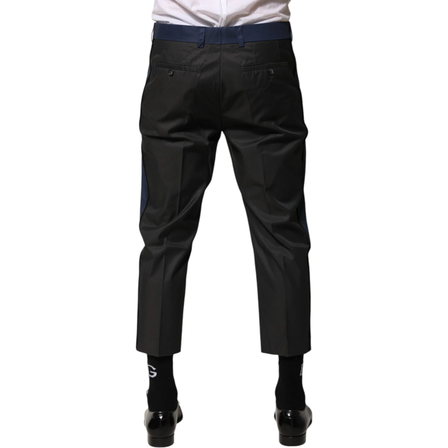 Gray Blue Cotton 3/4 Chinos Crop Trouser Pants