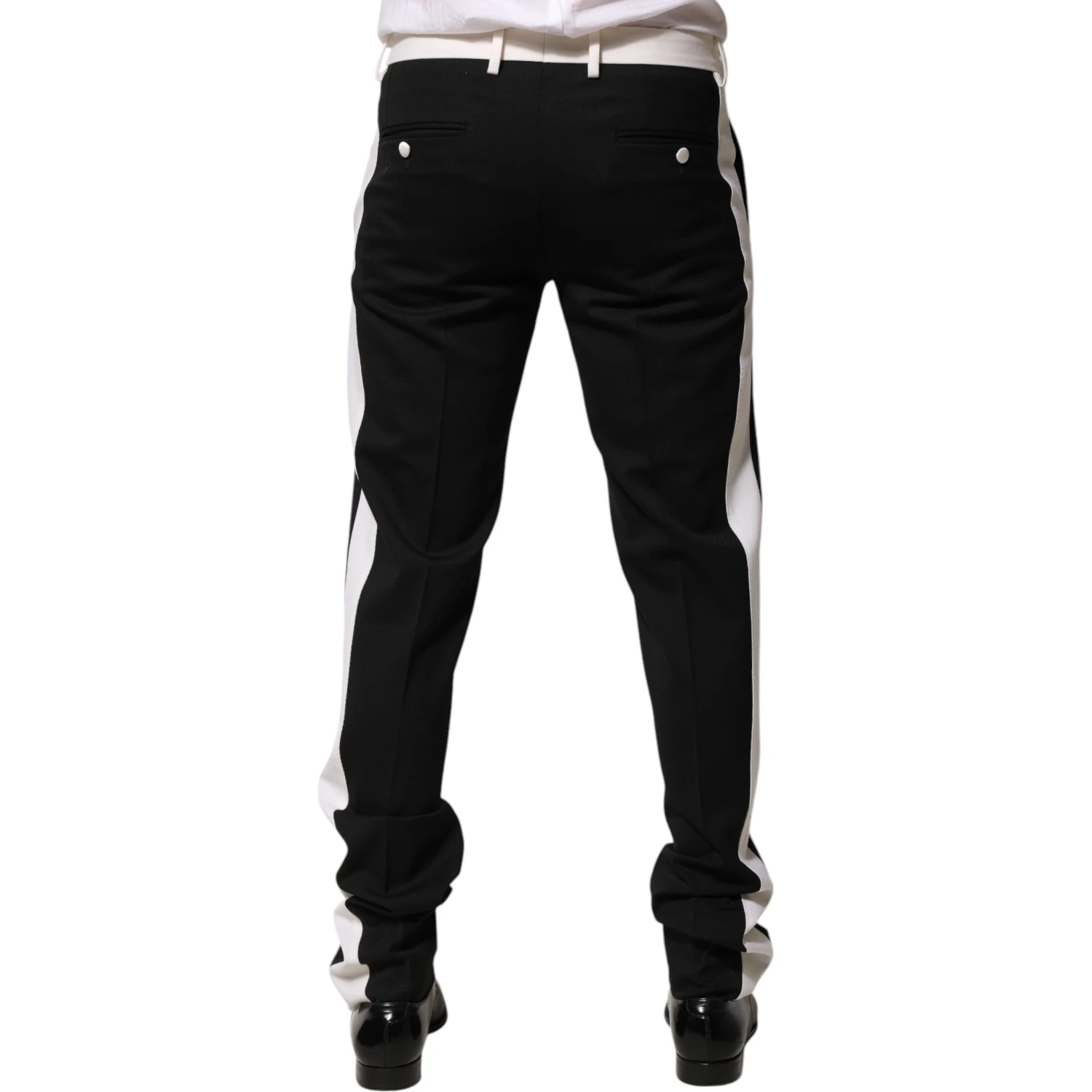 Black White Stripe Wool Men Trouser Pants