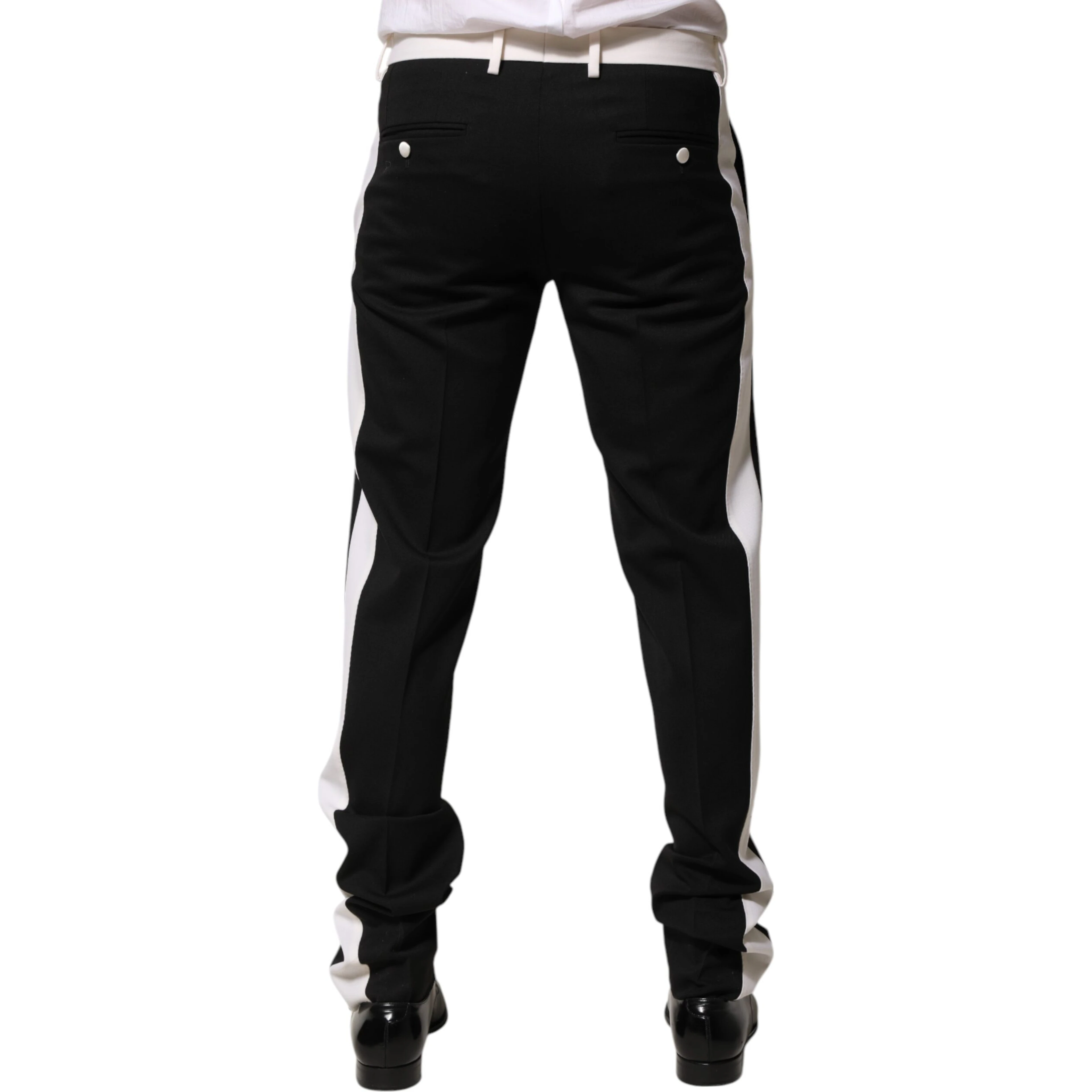 Black White Stripe Wool Men Trouser Pants