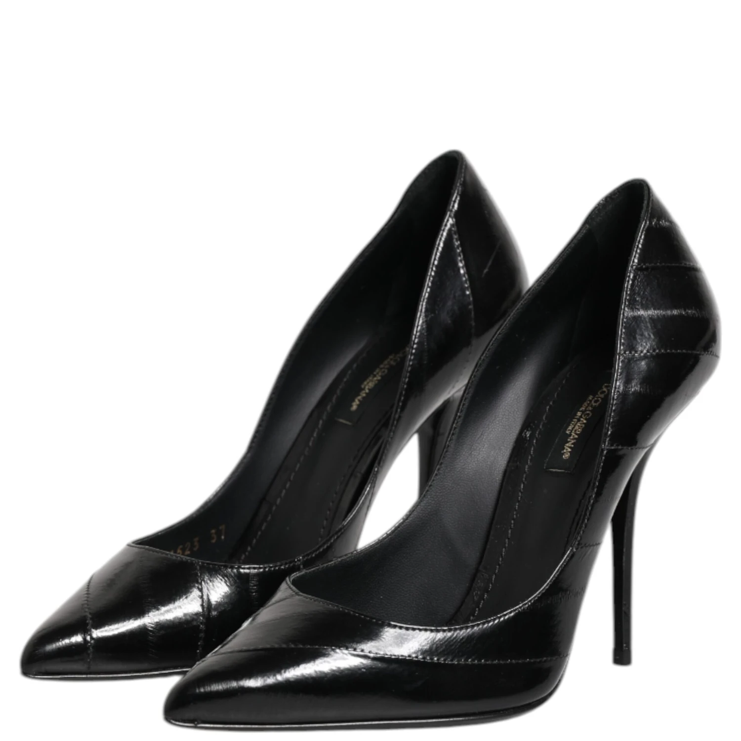 Black Leather Stiletto High Heels Pumps Shoes