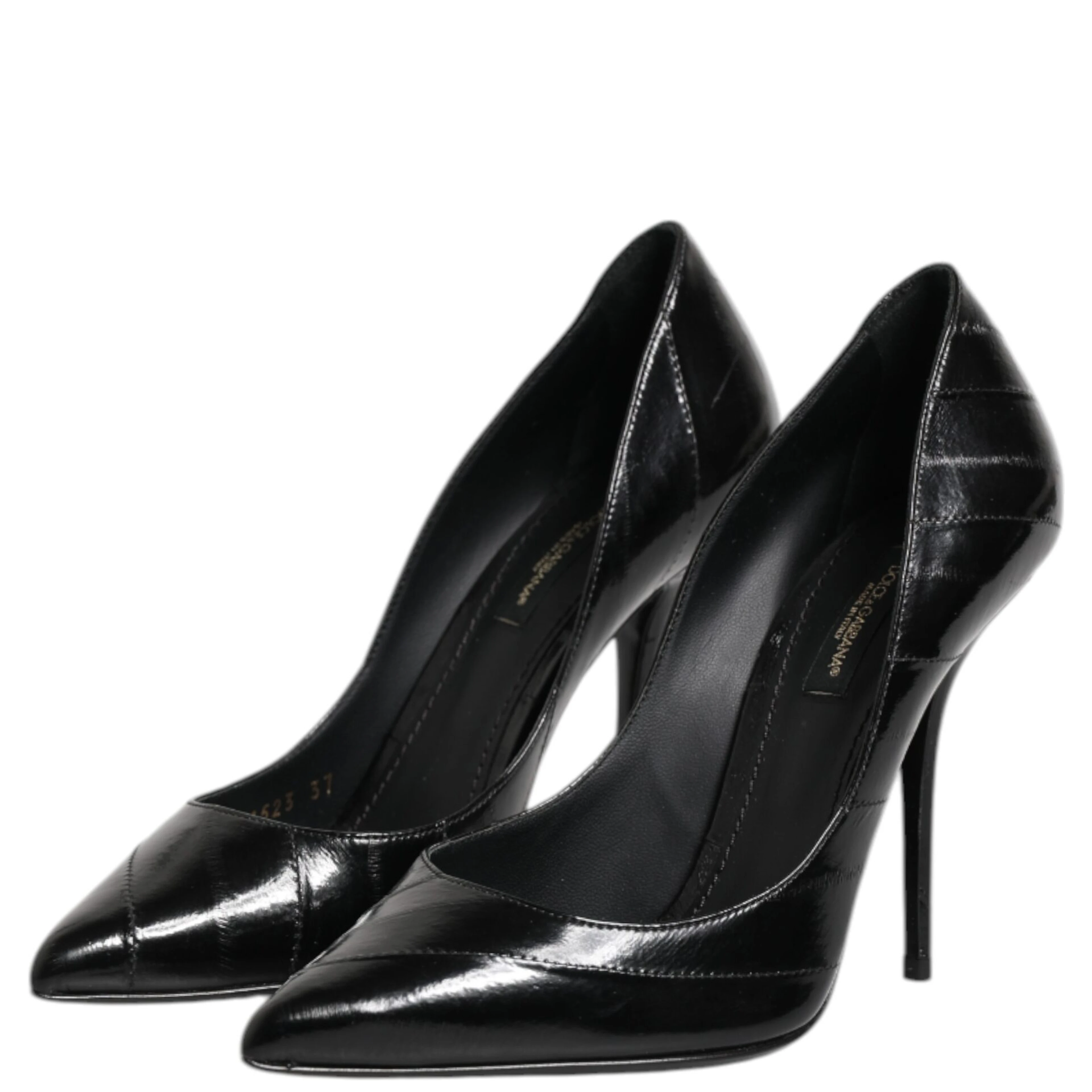 Black Leather Stiletto High Heels Pumps Shoes