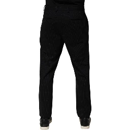 Black Stripes Viscose Skinny Dress Men Pants