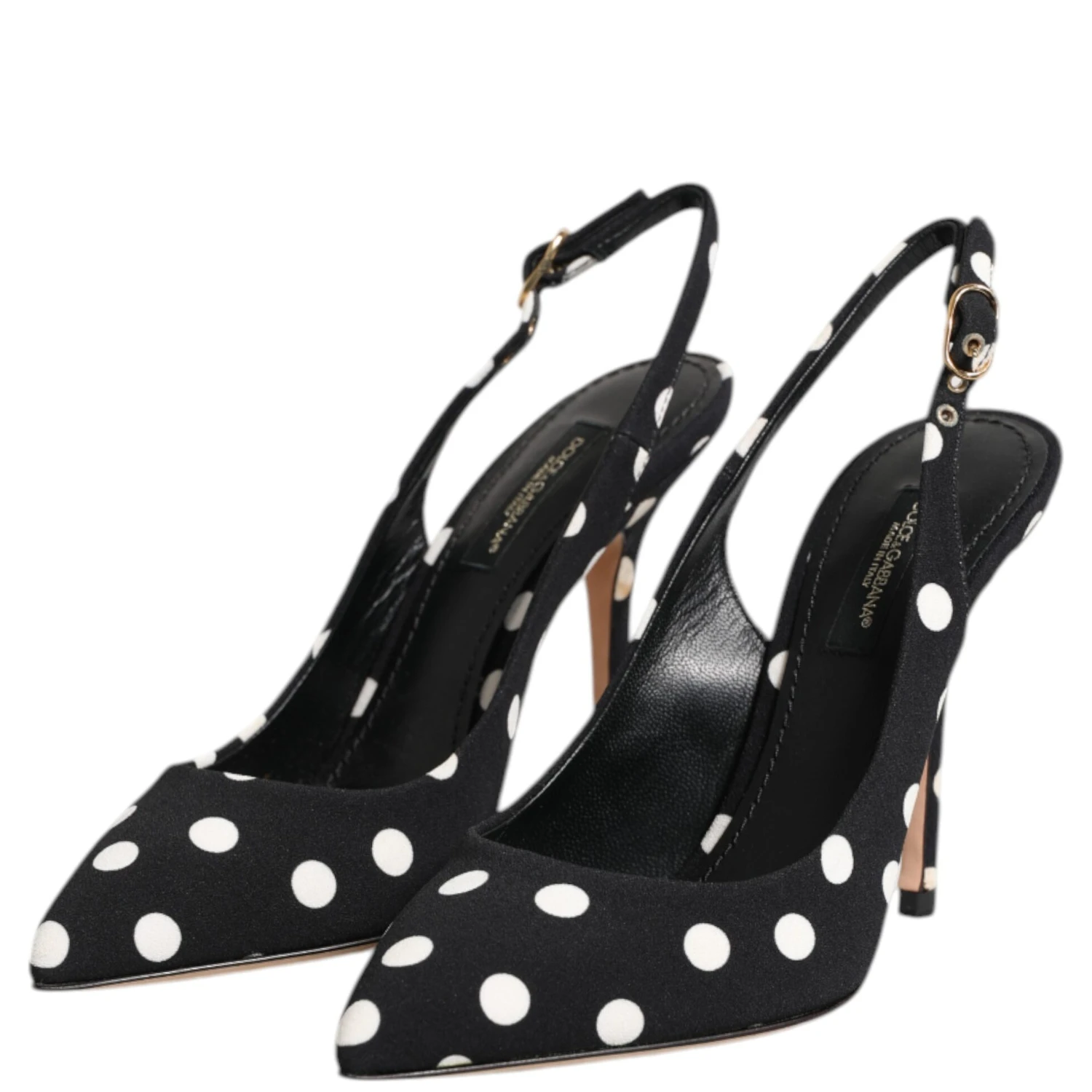 Black White Dotted Stiletto Slingback Shoes