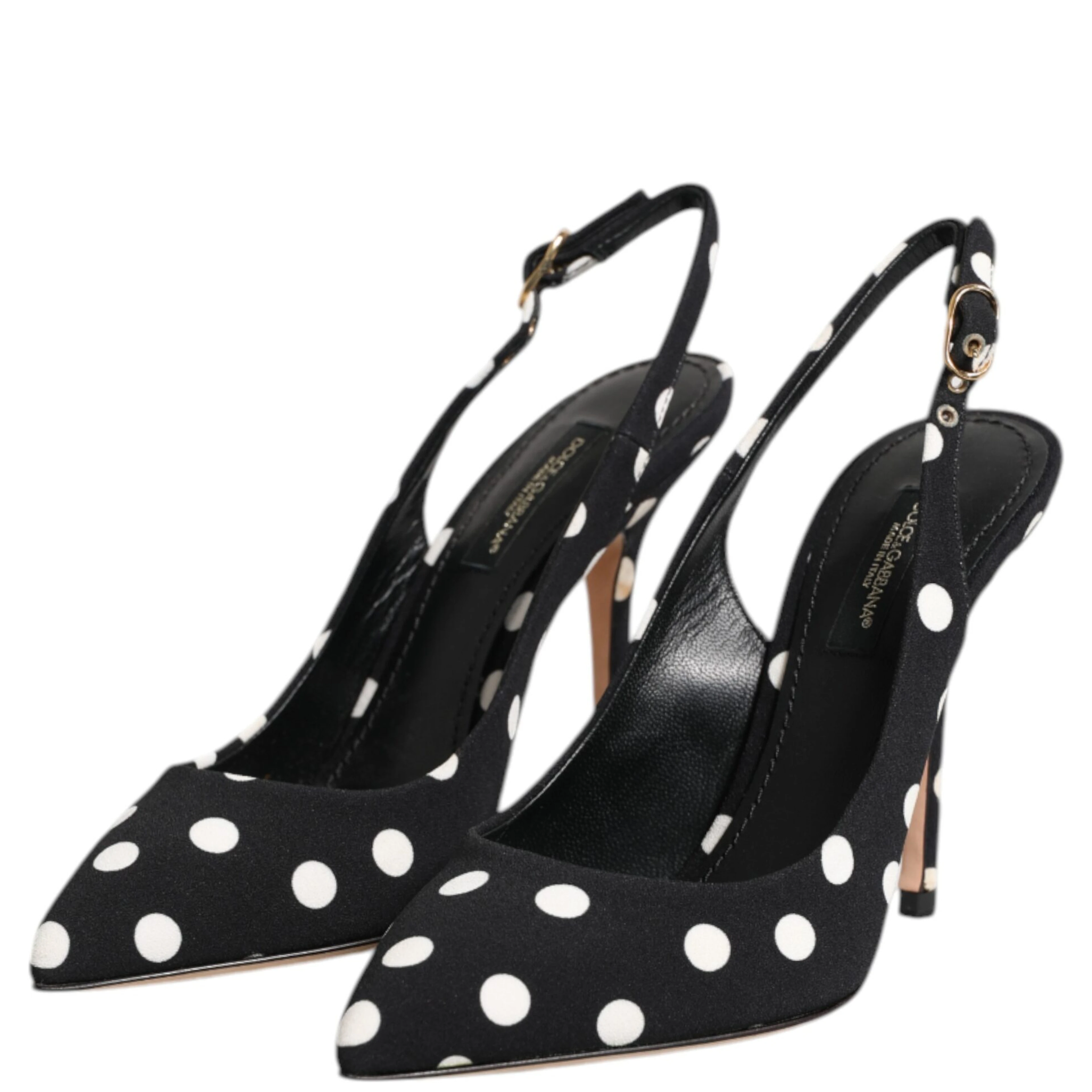 Black White Dotted Stiletto Slingback Shoes