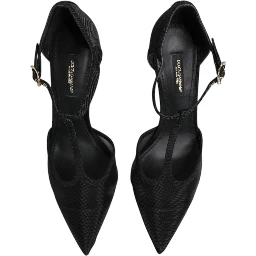 Black Mesh T-strap Stiletto High Heels Shoes