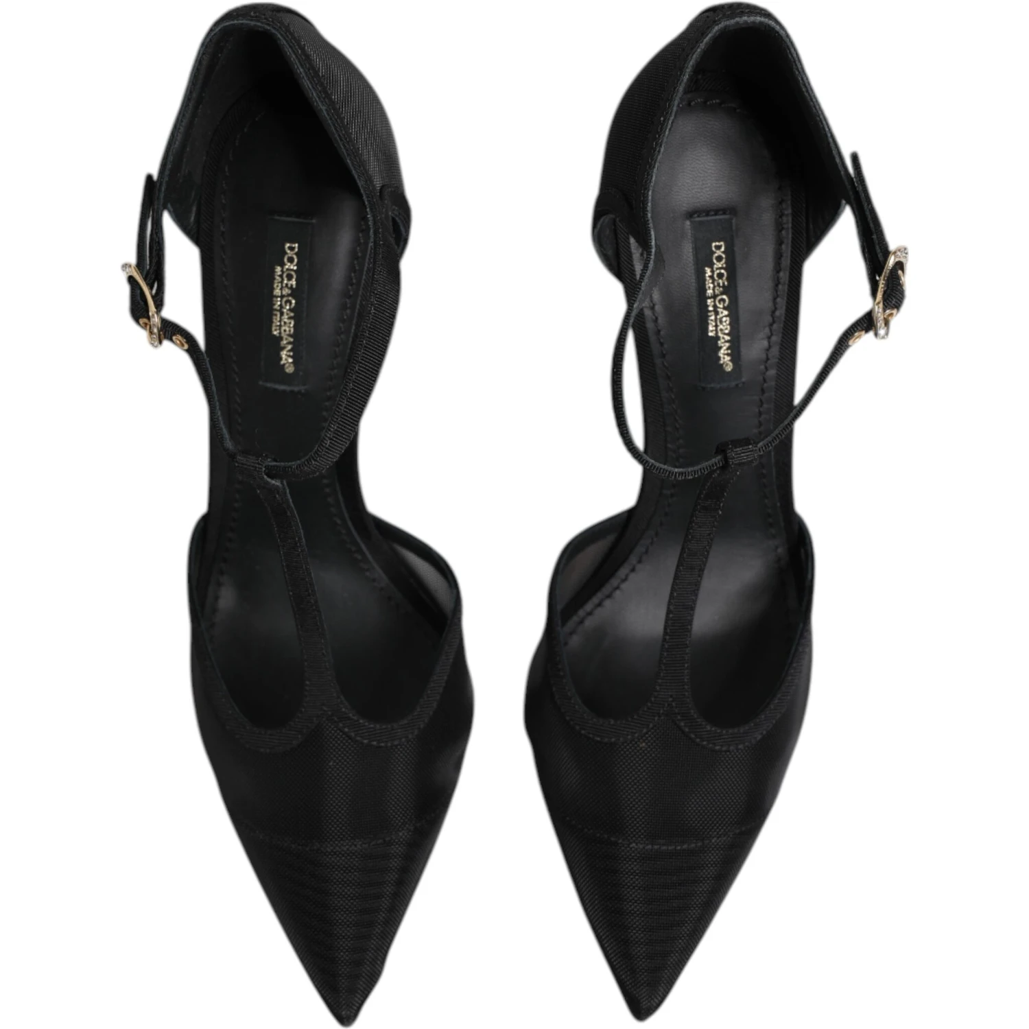 Black Mesh T-strap Stiletto High Heels Shoes